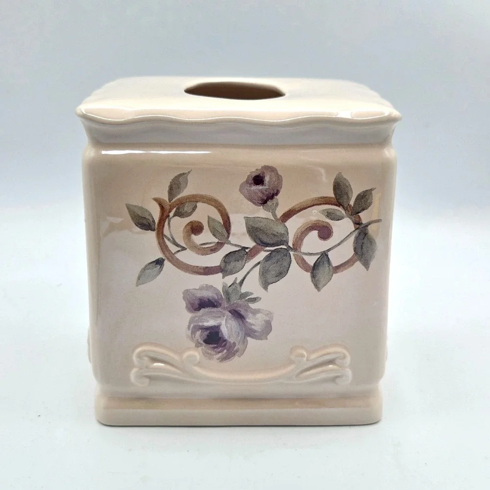 Croscill Ceramic Tissue Box Cover Chambord Amethyst Rose Cottage Core